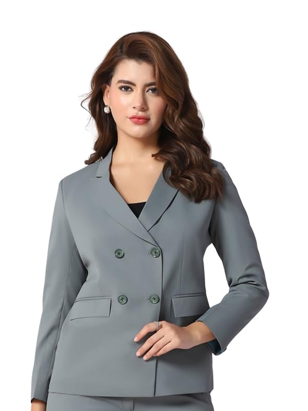 tahvo Womens Green Double Dreasted Blazer - Casual Formal Blazers-picture-29