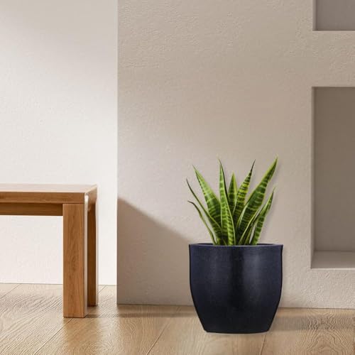 Image of Go Hooked Pluto Black Indoor Planter Pot 15 Inch | Lightweight Modern Round Plant Pot for Living Room, Balcony & Office | Decorative Polymer Pot for Live & Artificial Plants