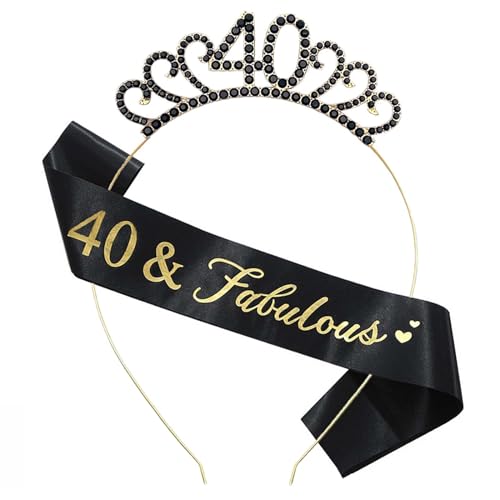 40th Birthday Sash and Crown Crystal Tiara for Women 40th Birthday Hats Decorations Gift Party Accessories