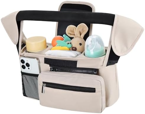 Accmor Universal Stroller Organizer with Insulated Cup Holder Detachable Phone Bag and Shoulder Strap,Stroller Bag Caddy Organizer Fits for Uppababy, Baby Jogger, Britax Strollers