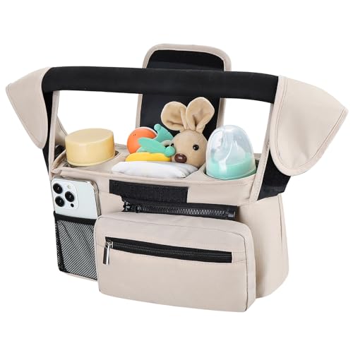 Image of Accmor Universal Stroller Organizer with Insulated Cup Holder Detachable Phone Bag and Shoulder Strap,Stroller Bag Caddy Organizer Fits for Uppababy, Baby Jogger, Britax Strollers