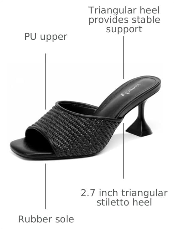 Image of vivianly Womens Square Open Heels Sandals Slip on Heeled Slides Mules for Party Daily Wear