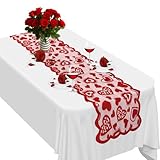 Valentines Table Runner, 13 x 72 Inch Red Heart Lace Table Runner for Valentines Decorations Romantic Home Kitchen Dining Table Decor Indoor Outdoor Wedding Holiday Anniversary Party Decorations