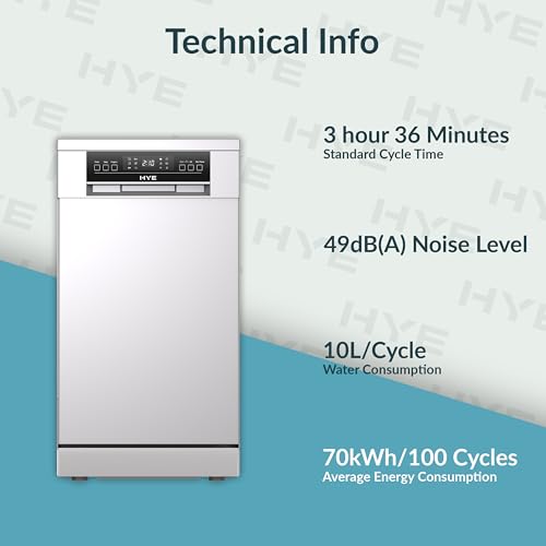 HYE Dishwasher - Slimline Dishwasher With 9 Place Settings, 45cm, Compact & Freestanding Design, White, Eco Program, Quick Wash, Quiet (49 dB) - DW0109PW13 - Image 5
