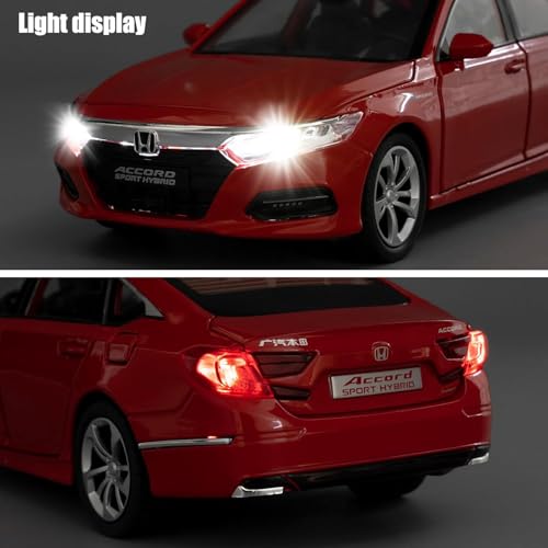 Image of Toy Cars Compatible for 1:24 Accord Model Car | Pull Back Die-Cast Alloy Vehicle with Lights & Sound | Openable Doors | Collectible Toy Car Gift for Kids Boys Girls & Adults (red)