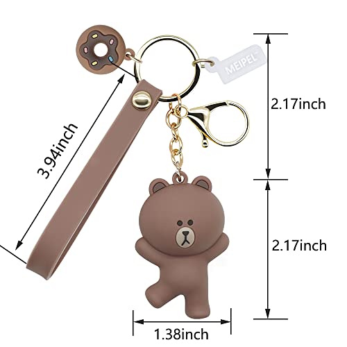 Meipel Cute Cartoon Brown Bear Keychain Accessories, 3D Anime Key Ring Pendant Silicone Wristlet For Bag Charm Decoration Gift For Women Men Girls Boys #TOP1