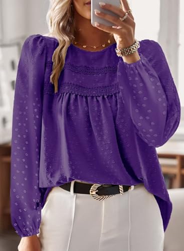 Image of Falechay Womens Tops Flowy Boho Dressy Casual Lace Cute Long Sleeve Shirts