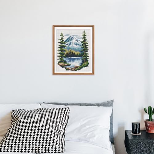 Image of FREEBLOSS 11CT Cross Stitch Kit Stamped Cross Stitch Craft Kit with Stitching Guide for Beginners Lake Landscape Embroidery Set Crossstitch Wall Hanging Set 15.7x19.7inch