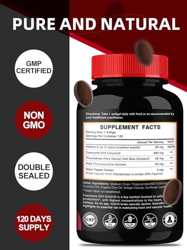 DRFOSTER Coq10 400mg Softgels Ubiquinol - Co Q 10 Supplement Coenzyme q10 Cq10 400mg Plus Vitamin E, PQQ, Black Pepper for Heart Health, 120 Counts - Image 3