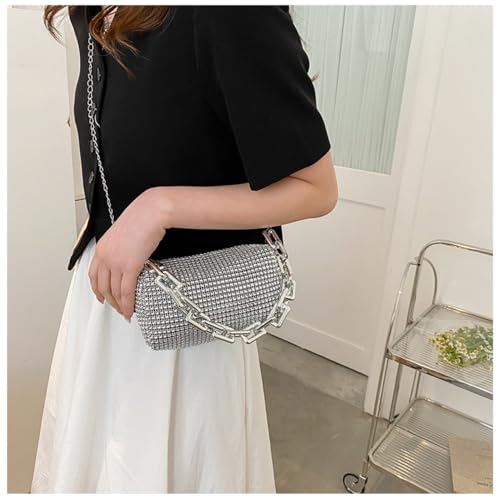 Shoulder Bags Crossbody Underarm Bag Thick Chain Handbag Women(Silver)4