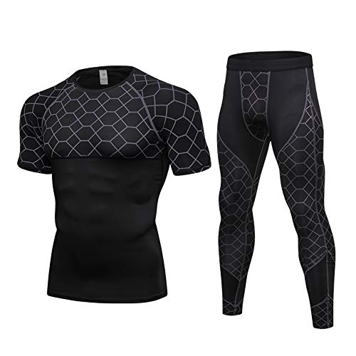 SANANG Herren Kompression Trainingsanzug Fitness Tight Quick Dry Running Set T-Shirt Legging Sportswear Gym Sport Suit Cover