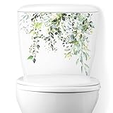 Green Plant Leaves Flowers Toilet Seat Lid Stickers, DIY Removable Toilet Sticker, Self-Adhesive Bathroom Wall...