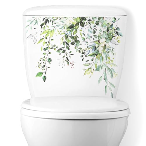 Green Plant Leaves Flowers Toilet Seat Lid Stickers, DIY Removable Toilet Sticker, Self-Adhesive Bathroom Wall Stickers, Decorative Sticker for Bathroom Lid Cistern
