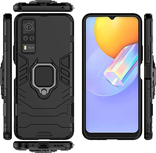 Image of FitSmart Protective Rugged Hybrid Robot Armor Hard Back Cover with Ring Kickstand Case for vivo Y31 / V2036 - Black