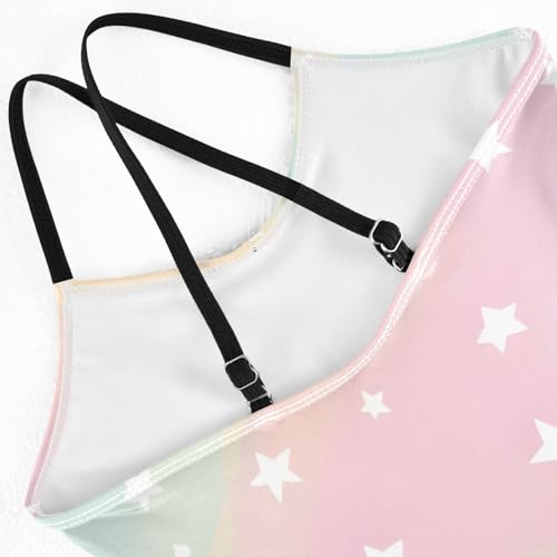 White Stars Rainbow Pattern Girls Swimsuit One Piece Bathing Suit Beach Swimwear with Adjustable Straps 3-10Years4
