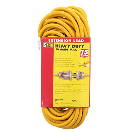 HPM 10A Heavy Duty Extension Lead, Yellow, 15 Meter Length