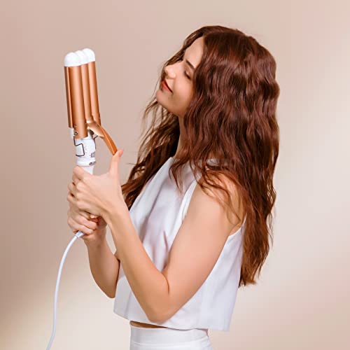 Large 3 Barrel Curling Iron, Hair Waver 3 Barrel & Crimper Curling Wand For Beach Waves, 1.25" Ceramic Tourmaline Waver Curling Iron, Lcd Adjustable 14 Temperature 80-210 ℃, 32Mm Hair Curlers #TOP1