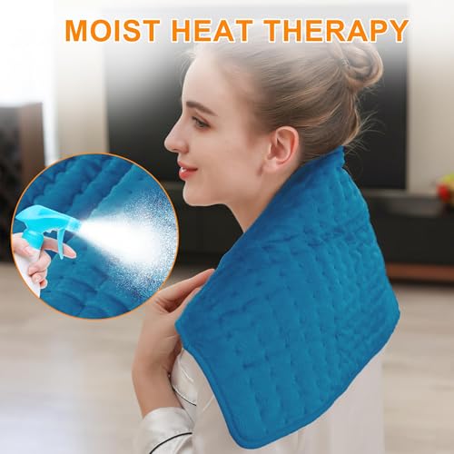 Image of Deepsoon Heating Pad,Electric Heating Pads for Back,Neck,Moist Heating Pad for Abdomen Shoulder Knee Legs,Dry /Moist Heat&Auto Shut Off,Mother's Day Birthday for Men and Women,Blue,24x12 Inch