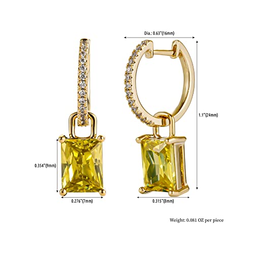 Mabarri Gold Pendant Earrings For Women Girls14K Real Gold Plated Rectangle Cut Peridot Birthstone Drop Huggie Earrings Dainty Jewelry #TOP4