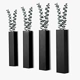Hukalw Wall Planters for Indoor Plants, Set of 4 Black Modern Farmhouse Wood Wall Decor for Indoor Plants, Hanging Planter for Living Room, Bathroom Wall Decor, Dried Flowers and Faux Greenery