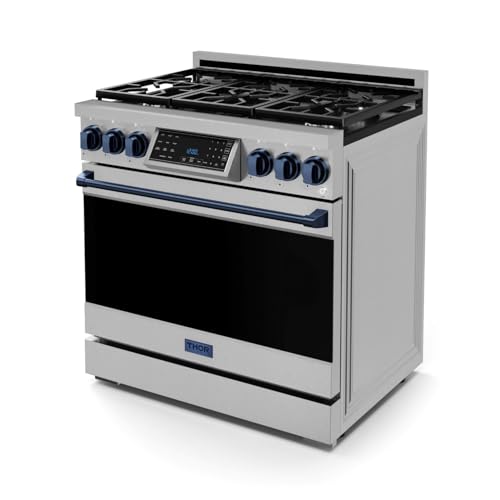 Image of Gordon Ramsay by THOR Kitchen 36 Inch Professional Liquid Propane Range with Tilt Panel Touch Control in Stainless Steel /Navy Blue