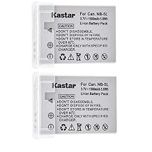 Kastar NB-5L Battery 2-Pack for Canon PowerShot S100, S110, SD700, SD790, SD800, SD850, SD870 is, SD880 is, SD890 is, SD900 is, SD950 is, SD970 is, SD990 is, SX200 is, SX210 is, SX220 is, SX230 HS