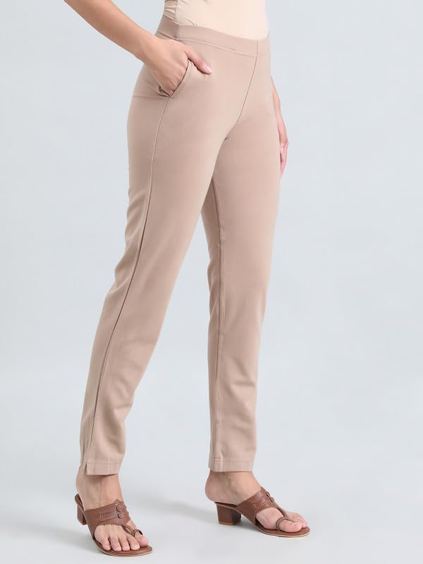 Image of GO COLORS Ponte Smart Kurti Pants Full Length for Women | Breathable, Mid Rise