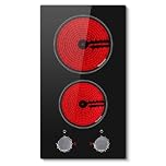 Pladeca Ceramic Hob 2 ring, 2 Ring Built-in Electric Hob 30cm, Knob Control, 9 Heating Levels, Hot Warning, 220-240V, 3000W