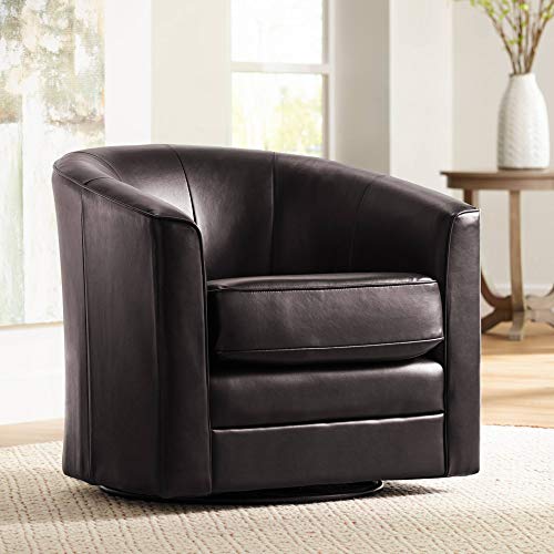 Studio 55D Keller Espresso Bonded Leather Swivel Club Chair #TOP28