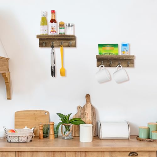 Hronrad HKH-BR-2PCS 2 Pack Farmhouse Wooden Key Holder, Shelf With Hooks thumb #2