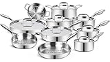 EWFEN Stainless Steel Cookware Set, 3 Ply 17 Piece Stainless Steel Pot and Pan Set, Oven Dishwasher Safe | Induction Compatible Frying Pans, Saucepans, Saute Pan & Stock Pot, PFOA, PTFE & PFOS Free