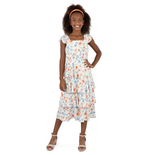 Speechless Girls' Flutter Sleeve Midi Tiered Dress