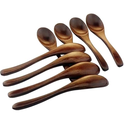 Small Wooden Spoons for eating, 8-piece 5.83 Inch Wood Spoons for Honey, ADLORYEA Eco Friendly Mini Wooden Honey Spoons for Tea spice Jars Condiments Bath Salts (Brown, 5.83 Inch) Cover