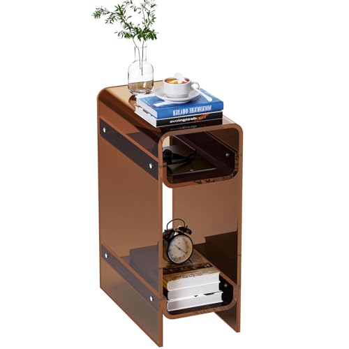 Dewrhiixe Table d'appoint étroite en Acrylique Transparent pour Petits espaces, Table de Chevet Fine pour Chambre à Coucher, Salon, Bureau (Marron foncé,...