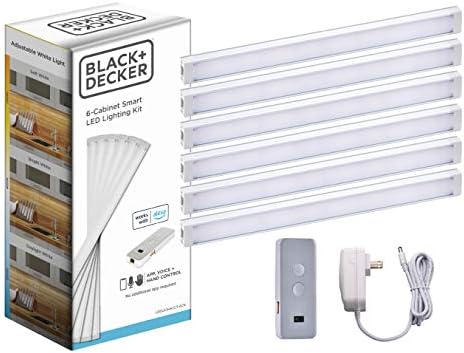 BLACK+DECKER Works with Alexa Smart Under Cabinet Lighting Kit, Adjustable LEDs, (6) 9" Bars, White,A Certified for Humans Device