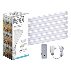 BLACK+DECKER Works with Alexa Smart Under Cabinet Lighting Kit, Adjustable LEDs, (6) 9″ Bars, White