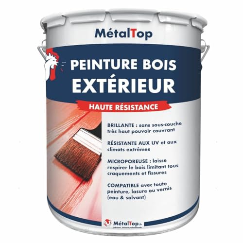Metaltop - Peinture Bois Exterieur - Brun chocolat - RAL 8017-1 L - Finition brillante, haute résistance UV et intempéries, application facile