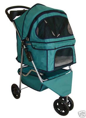 New Classic Fashion Teal 3 Wheels Pet Dog Cat Stroller w/Rain Cover