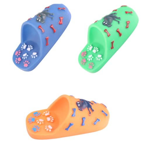 BESTYASH 2 Stück Langlebiges Kauspielzeug für Welpen und Hunde aus Gummi mit Quietschfunktion und Zahnpflege Cartoon Pantoffel Form Zufällige Farbe