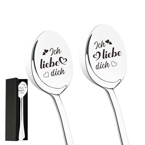 Ich Liebe Dich Löffel, Weihnachtsgeschenke für Ehefrau Ehemann, 2 Stück Kaffeelöffel mit Gravur für Freundin Freund, Thanksgiving Geschenk...