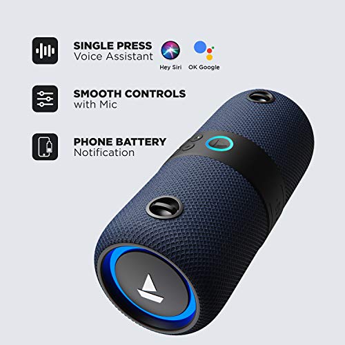 Image of Boat Stone 1208 Bluetooth Speaker with Upto 9 Hours Playback, RGB LEDs, True Wireless Feature, Carry Strap, IPX7 and Ergonomical Design(Blue)