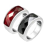 ANAZOZ Promise Rings On Necklace, Cubic Zirconia Silver Rings for Couples Set with 2 Rings Titanium, Women Size 5 + Men Size 10