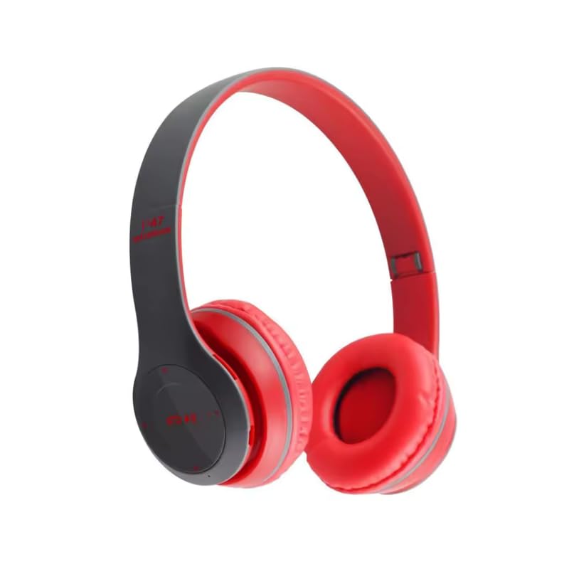 p47 wireless bluetooth headphones over ear with mic (red)