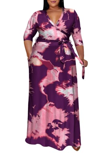 Image of Runwind Plus Size Maxi Dress for Curvy Women Flowy Wrap with Pockets