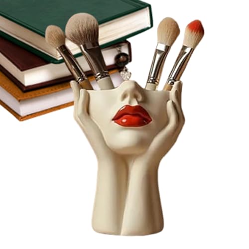 Portapennelli da trucco, portapennelli per cosmetici, design a testa di donna, stile vintage bohémien, decorazione moderna per bagno e camera da letto
