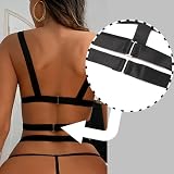 NewBull Damen Body Harness BH Mode Durchgehender Mesh Bodysuit mit Verstellbaren Breiten Trägern Punk Cut Out Harness Körper Voll Riemchen Dessous Damen Harness Strappy