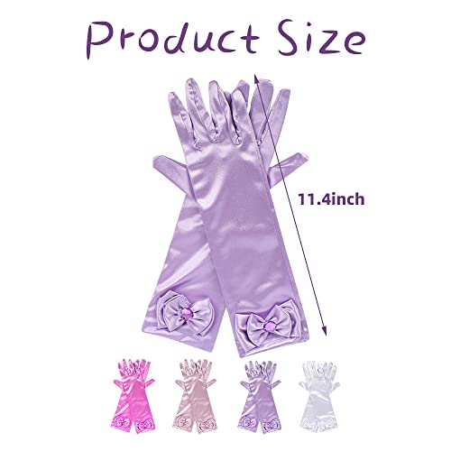 Little Girl Satin Gloves 4Pcs Long Princess Bow Gloves Tea Party Costume for Birthday Wedding Masquerade Dress Mittens2