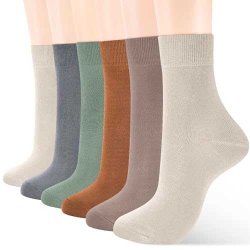 Image of ATBITER Women's Thin Cotton Crew Socks - Soft Above Ankle Bootie Casual Dress Socks 6-Pairs