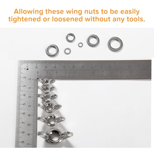 Lyeteung 27 Stücke M3/M4/M5/M6/M8/M10 Flügelmutter Set, Edelstahl Wing Nut, Metrische Flügelmutter, mit 27 Stücke Unterlegscheiben, für Heimwerker DIY Tools, Elektronische Geräte Hardware