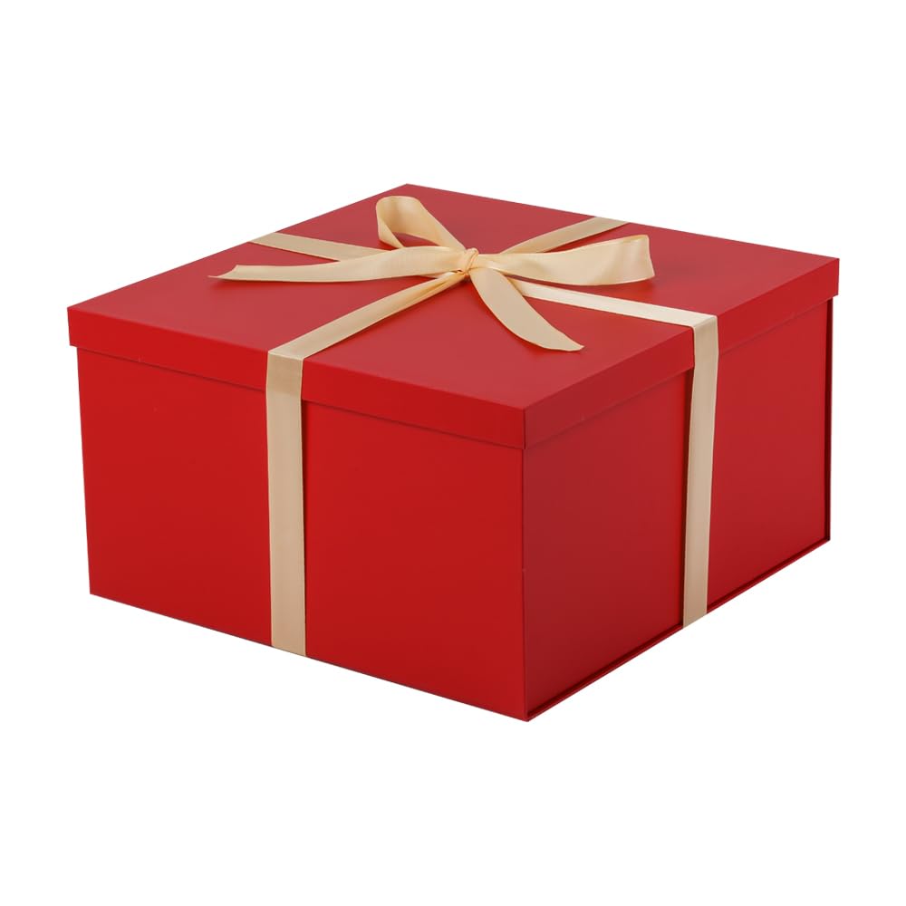 UoeRing 1Pcs Red Extra Large gift box with lids 13×13×7 Inches gift boxes for presents,Birthday Box (include Ribbon, Paper Shred Filler Gift Card &